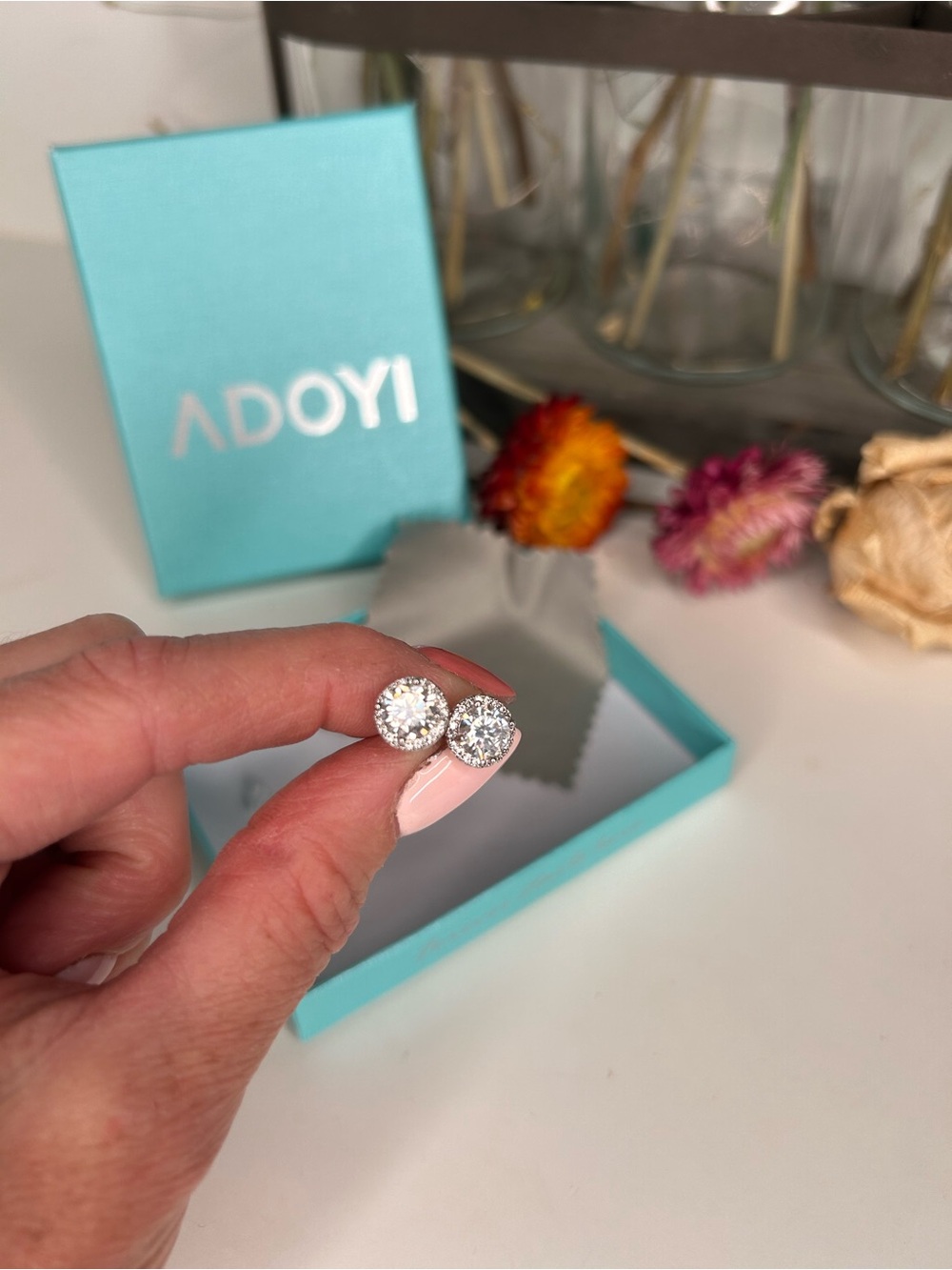 1 CTW Moissanite Halo Stud Earrings